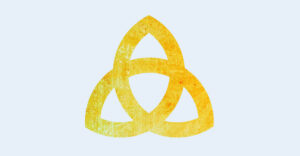 graphic of a yellow triquetra trinity symbol on a white background