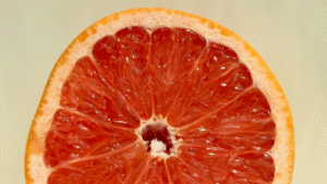 close-up image of a halved grapefruit