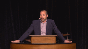 Bryan Murawski behind chapel podium