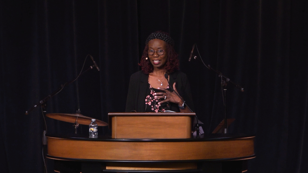 Kim Jetter behind chapel podium