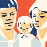 illustration of a mom, dad, and young child
