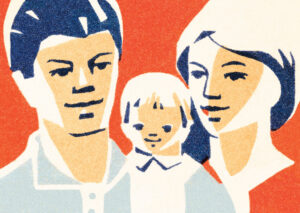illustration of a mom, dad, and young child