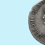 image of a roman coin on a blue background